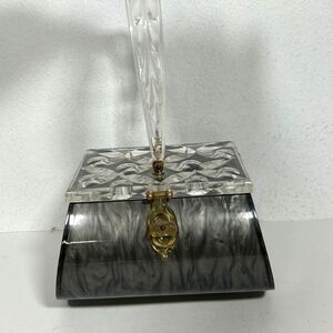 Vintage Rialto New York Lucite Purse Gray Marbleized Clear Top Handle MCM Retro